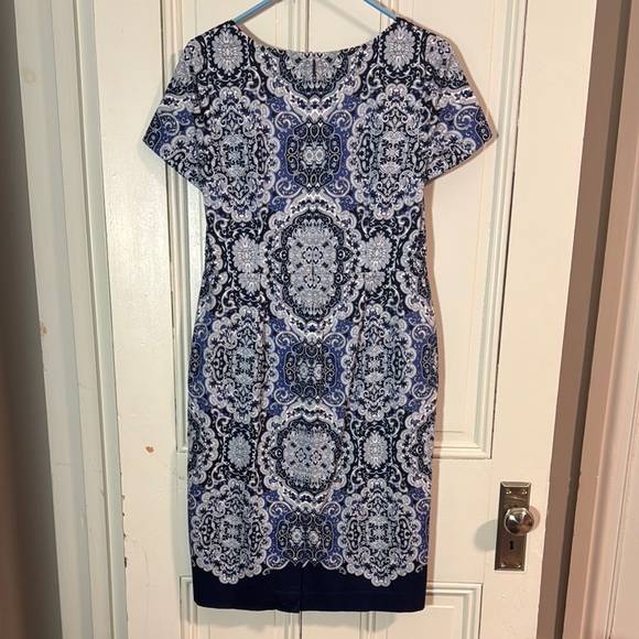 Talbots Blue and White Midi Sheath Dress with Raglan Sleeves - Picture 3 of 4